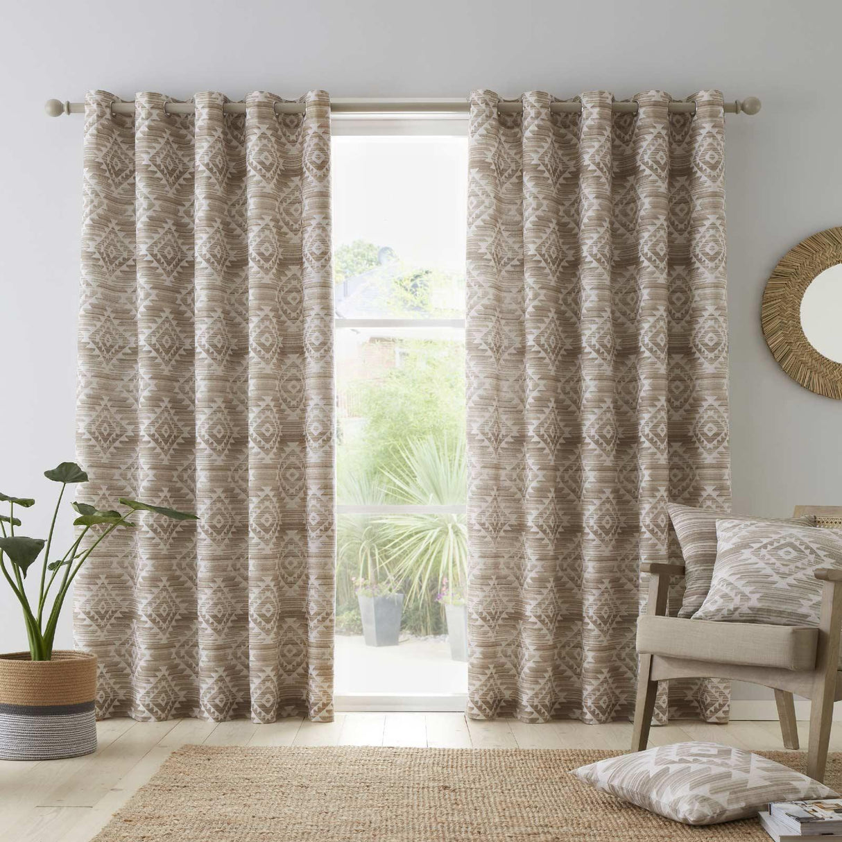 Aztec Geo Eyelet Curtains Natural