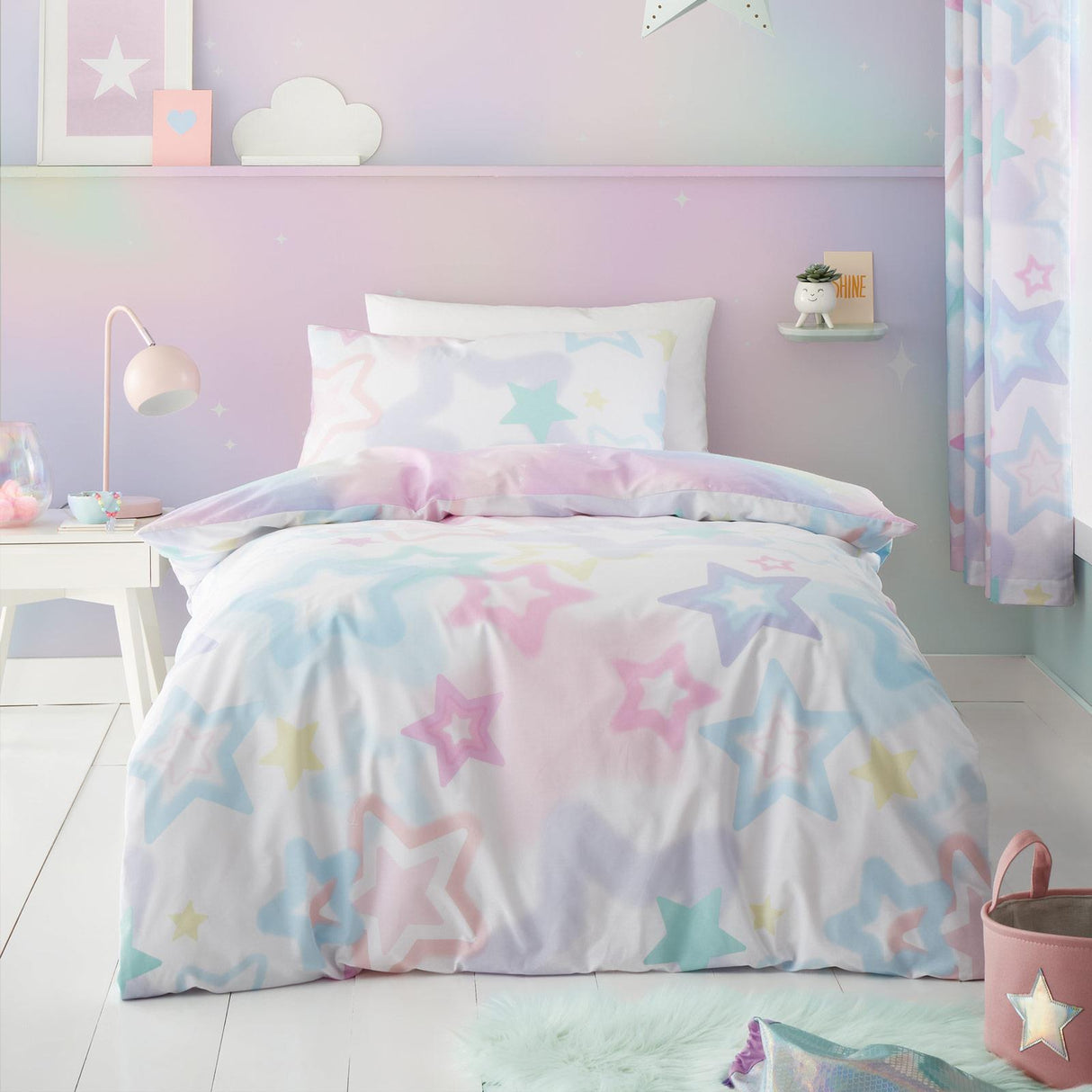 Ombre Stars Duvet Cover Set White