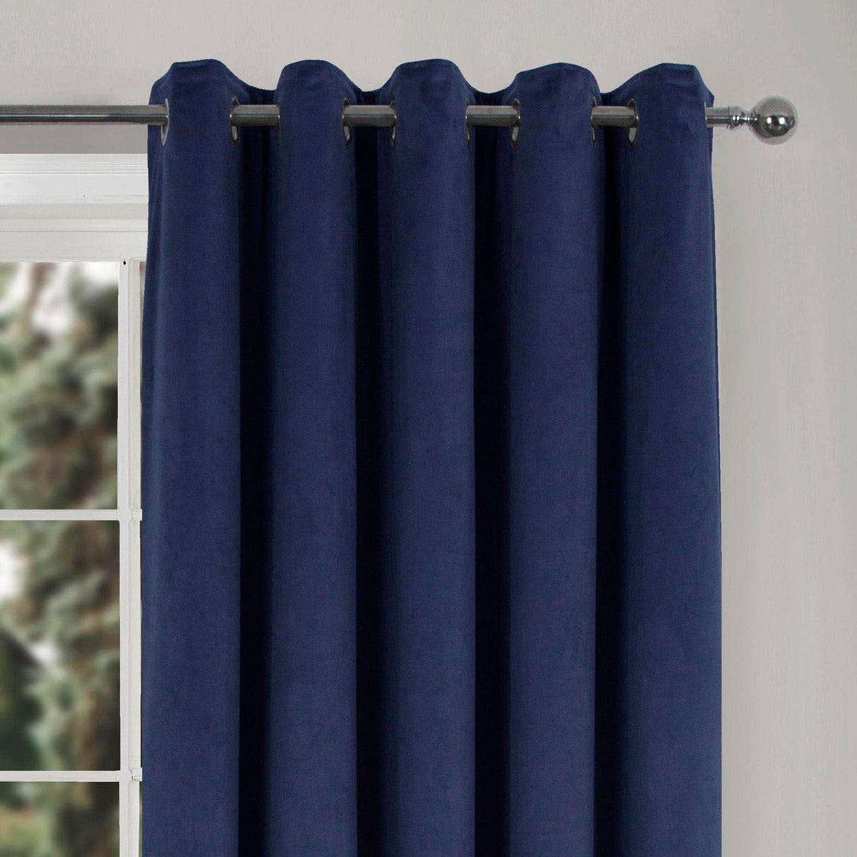 Thermal Interlined Velour Eyelet Curtains Navy