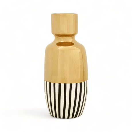 Large Suvi Monochrome Stripe Gold Vase 35cm