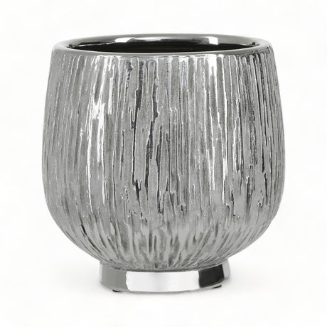 Textured Silver Ceramic Tate Plant Pot 14cm