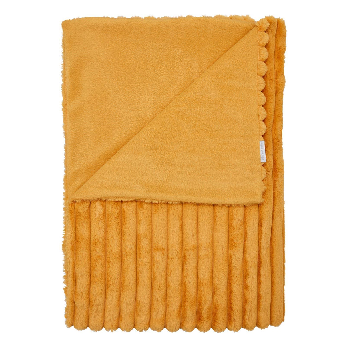 Cosy Ribbed Faux Fur Throw Mustard