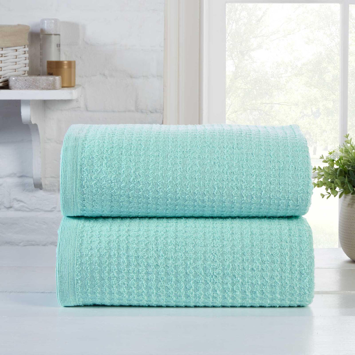 Waffle Bath Sheet Pair Duck Egg