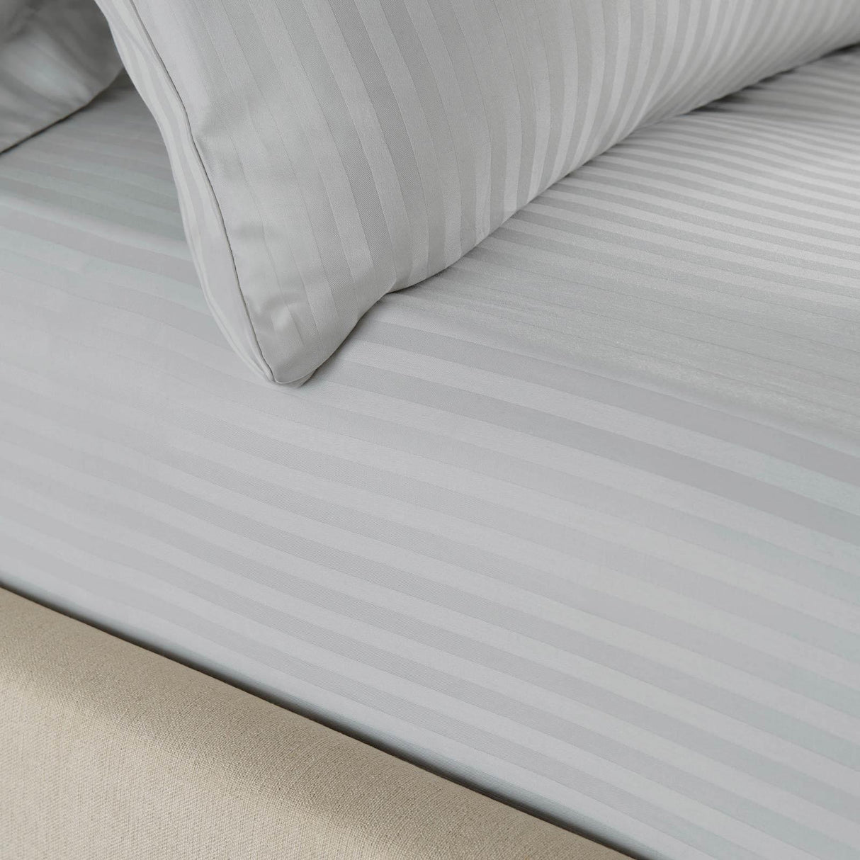 300TC Satin Stripe Fitted Sheet Grey