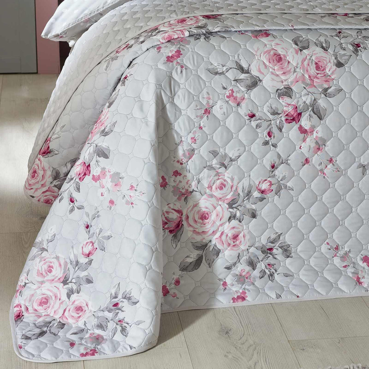 Canterbury Floral Bedspread Grey