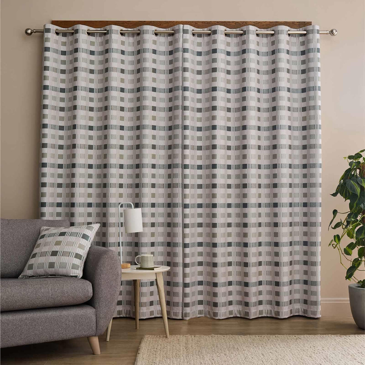 Wilson Check Blackout Eyelet Curtains Green