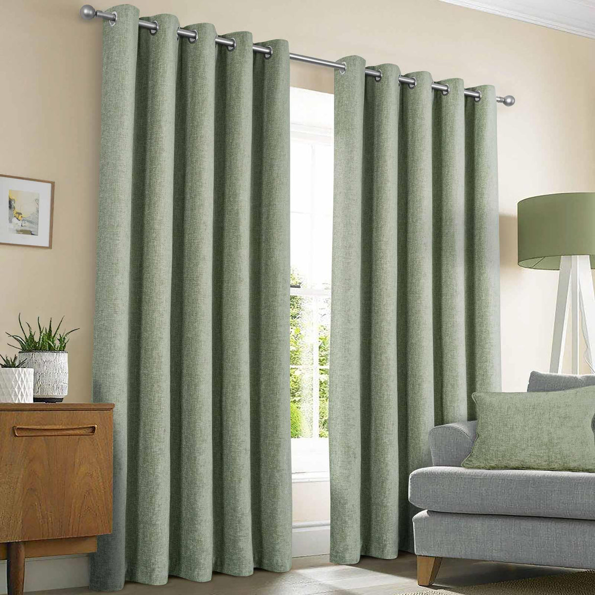 Amberley Thermal Eyelet Curtains Sage