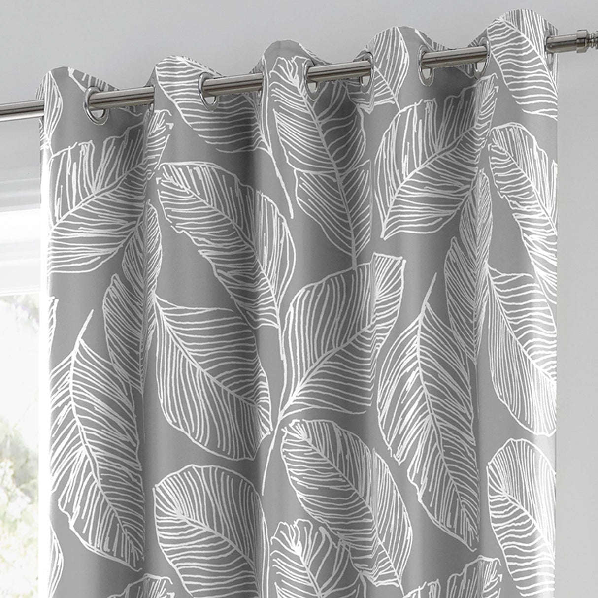 Matteo Leaf Eyelet Curtains Grey