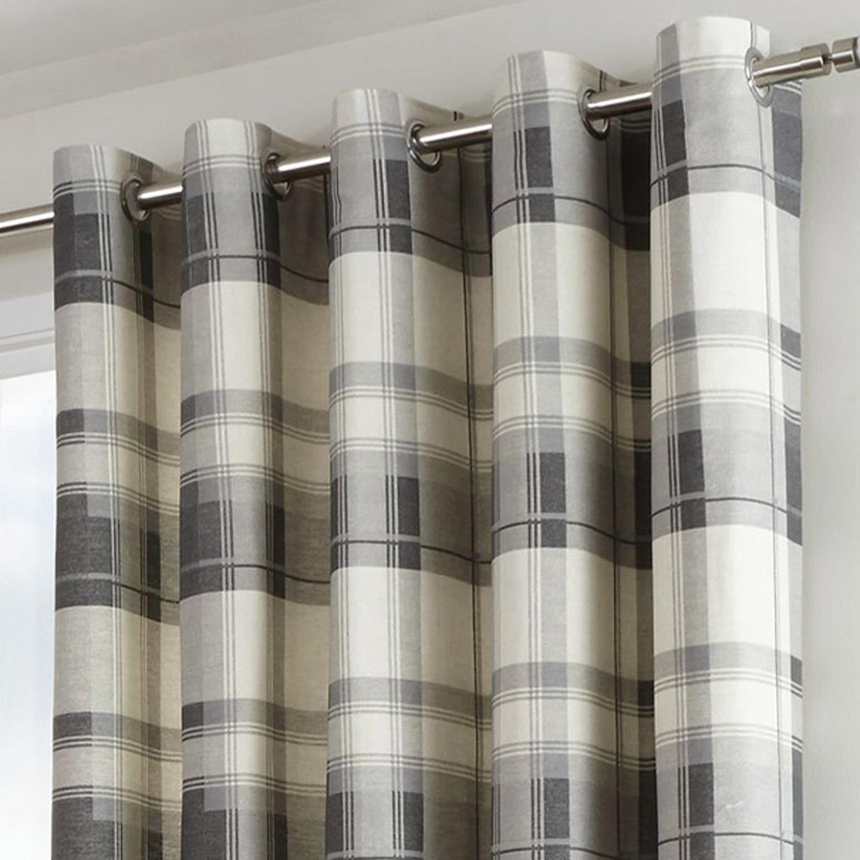 Balmoral Check Eyelet Curtains Slate