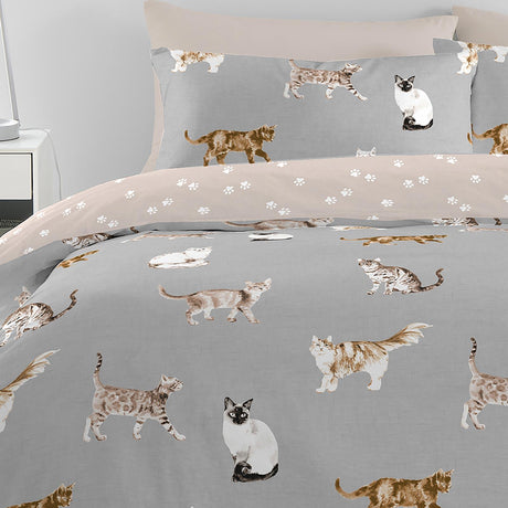 Cats Duvet Cover Set Grey