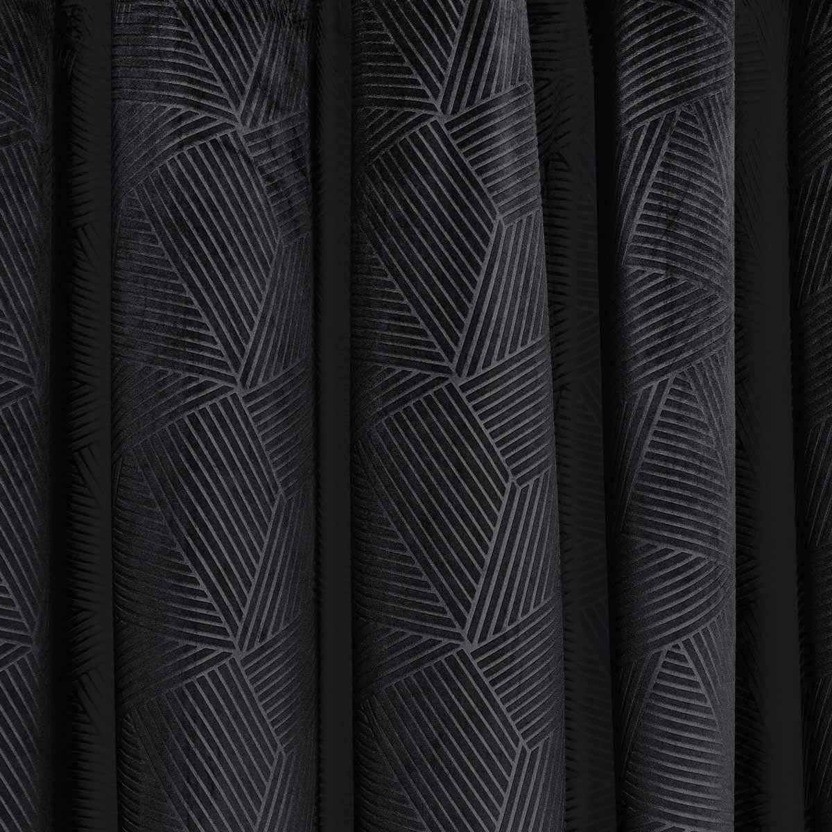 Thermal Blackout Eyelet Curtains Embossed Velvet Woven Black