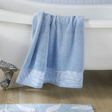 Lacie Jacquard Leaf Trim 100% Cotton Zero Twist Bathroom Towel Blue