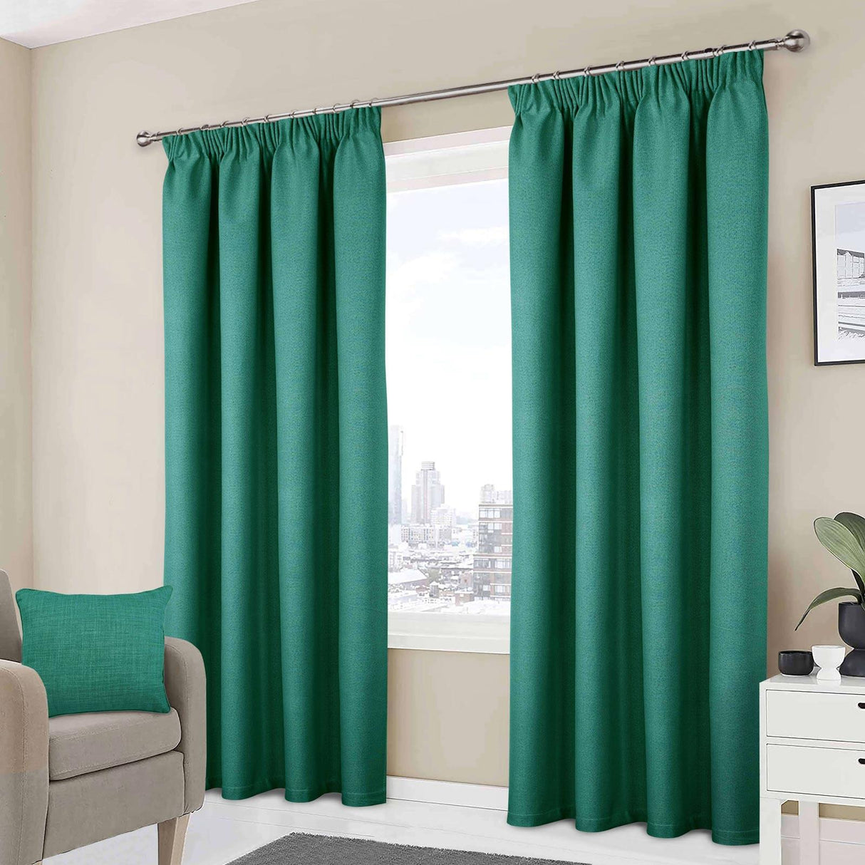 Athos Blackout Tape Top Curtains Green