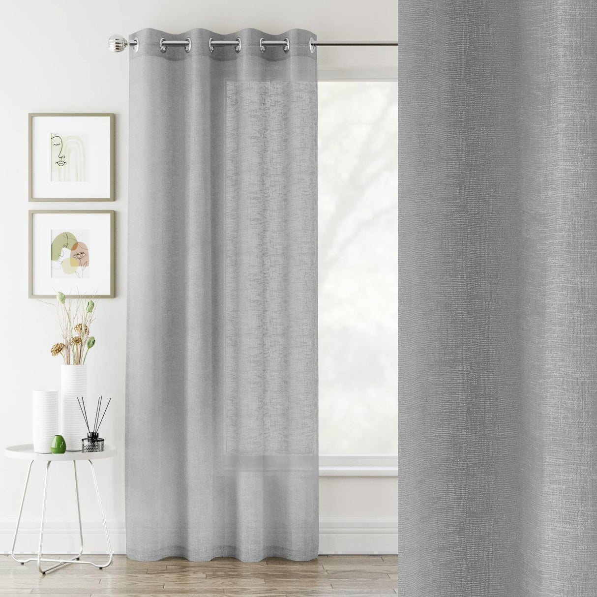 Crete Eyelet Voile Curtain Panel Silver