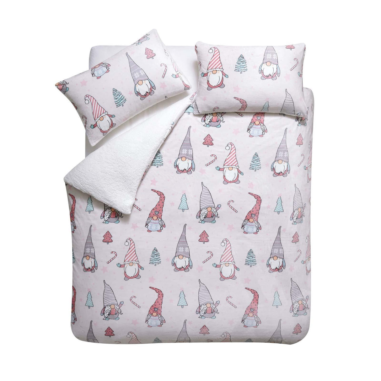 Christmas Festive Gnomes Duvet Cover Set Pink