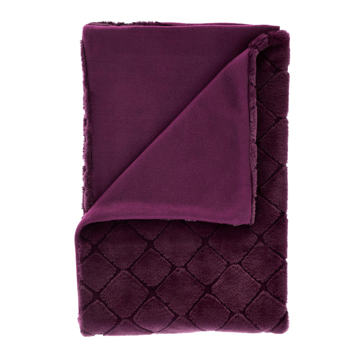 Cosy Diamond Faux Fur Throw Plum