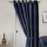 Midnight Thermal Eyelet Door Curtain Embossed Velvet Woven Navy Blue