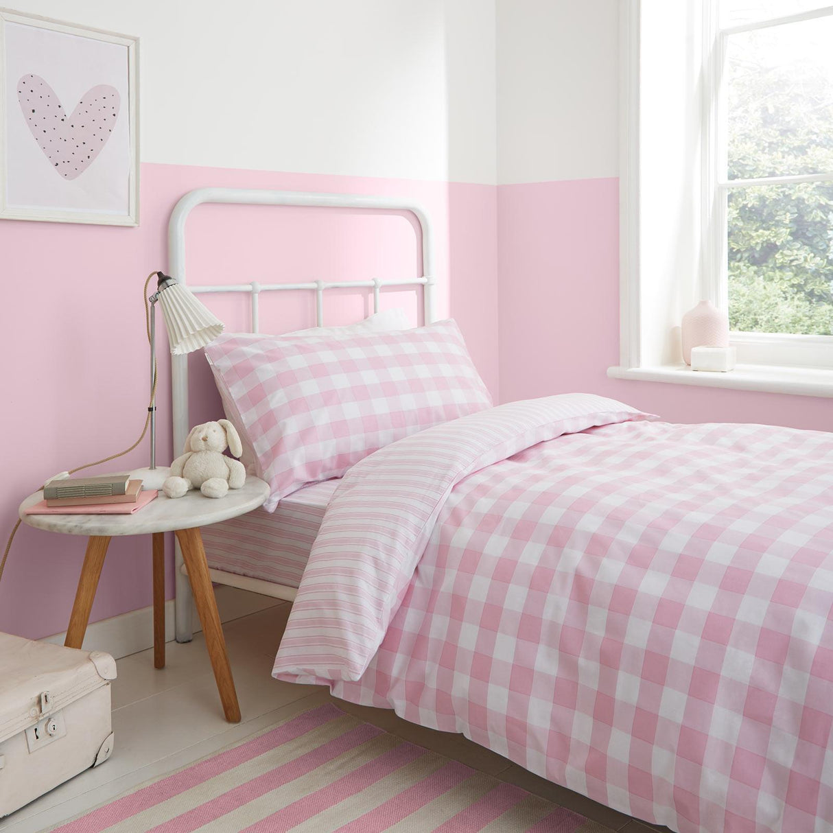 Check and Stripe Duvet Cover Set Pink