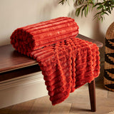 Cosy Ribbed Faux Fur Throw Burnt Orange