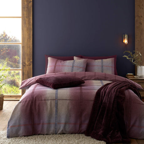 Brushed Melrose Tweed Check Plum Duvet Cover Set