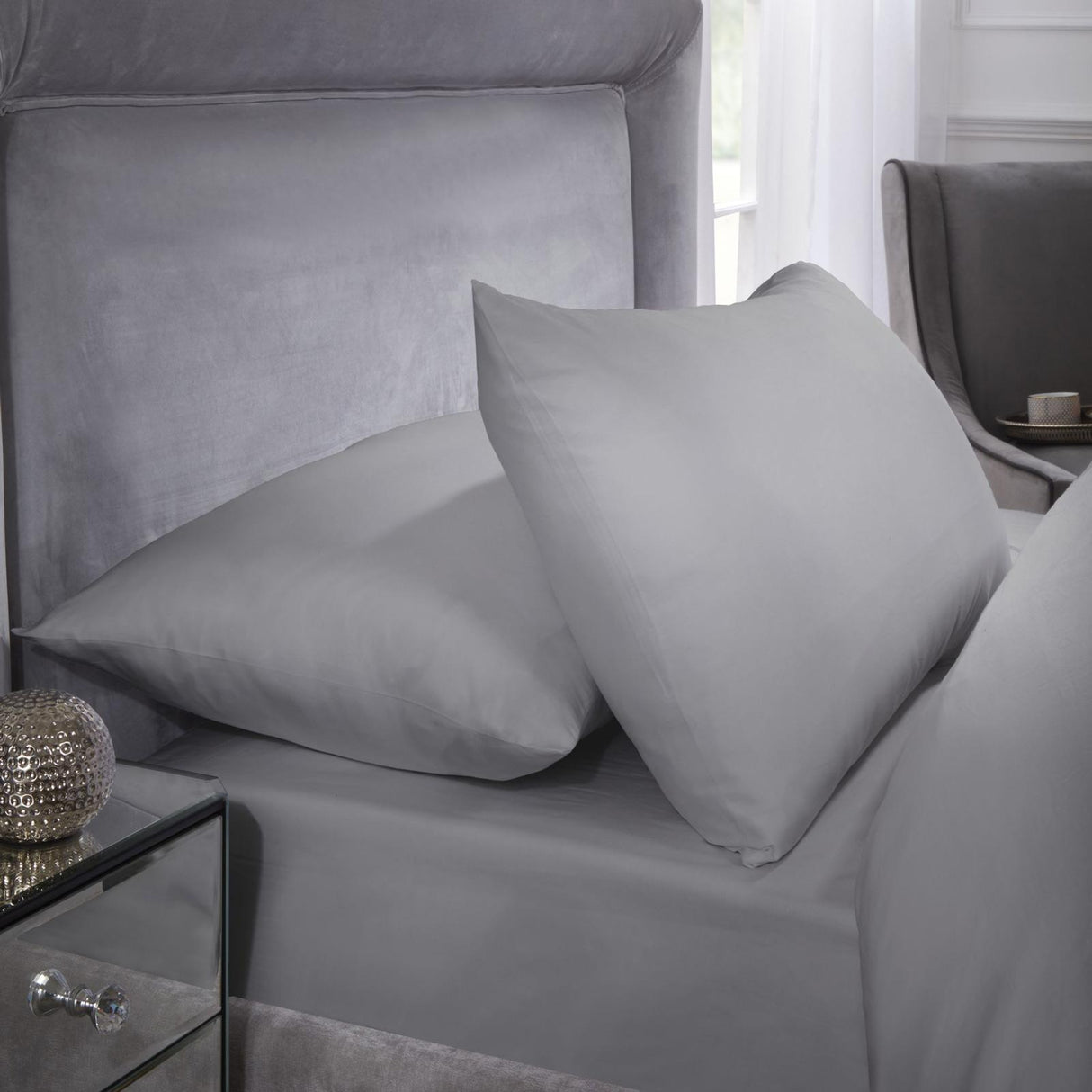 Egyptian Cotton 200 Thread Count Silver Standard Pillowcase Pair