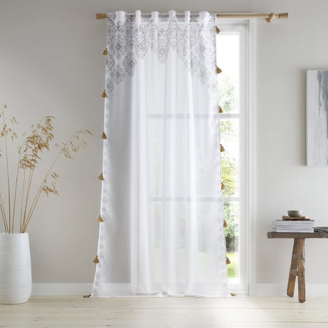 Ariana Tassel Voile Curtain Panel White & Natural