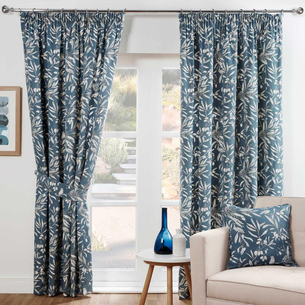 Aviary Leaf Lined Tape Top Curtains Bluebell Tape Top Curtains Sundour 46" x 90  