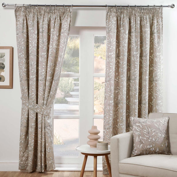 Aviary Leaf Lined Tape Top Curtains Parchment Tape Top Curtains Sundour   