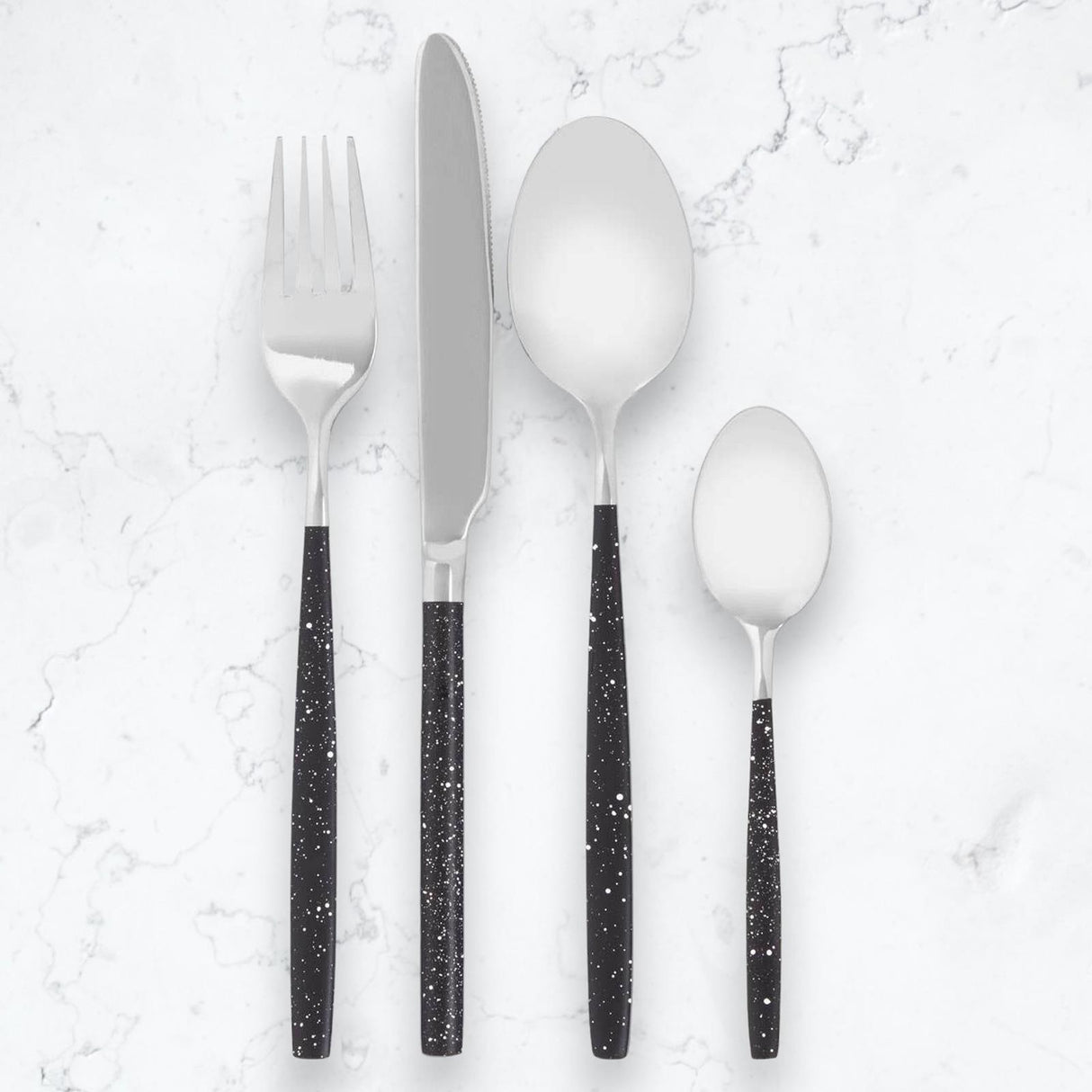 Avie Black Splatter 16 Piece Cutlery Set