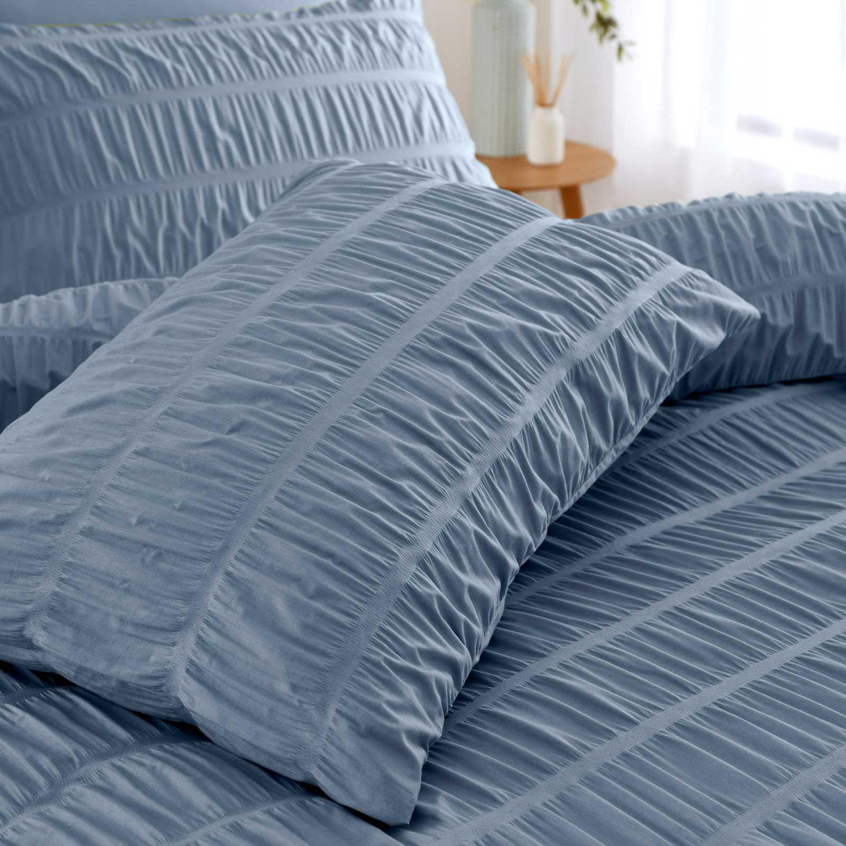 Seersucker Duvet Cover Set Lansfield Blue