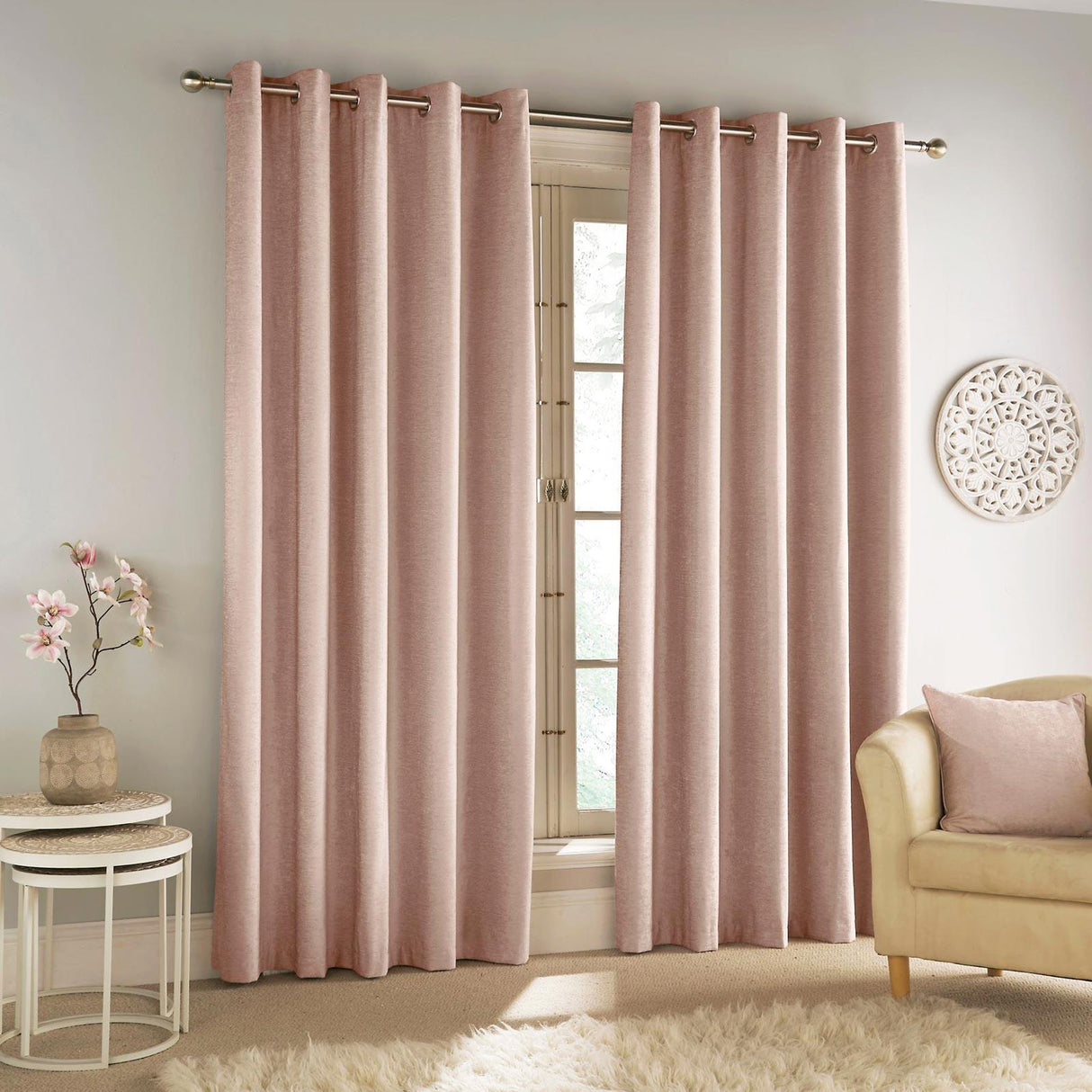 Savoy Chenille Blackout Eyelet Curtains Blush