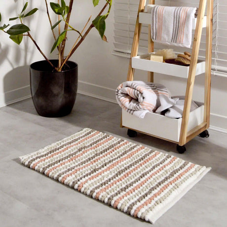 Merlin Stripe Chunky Bobble Bath Mat Blush