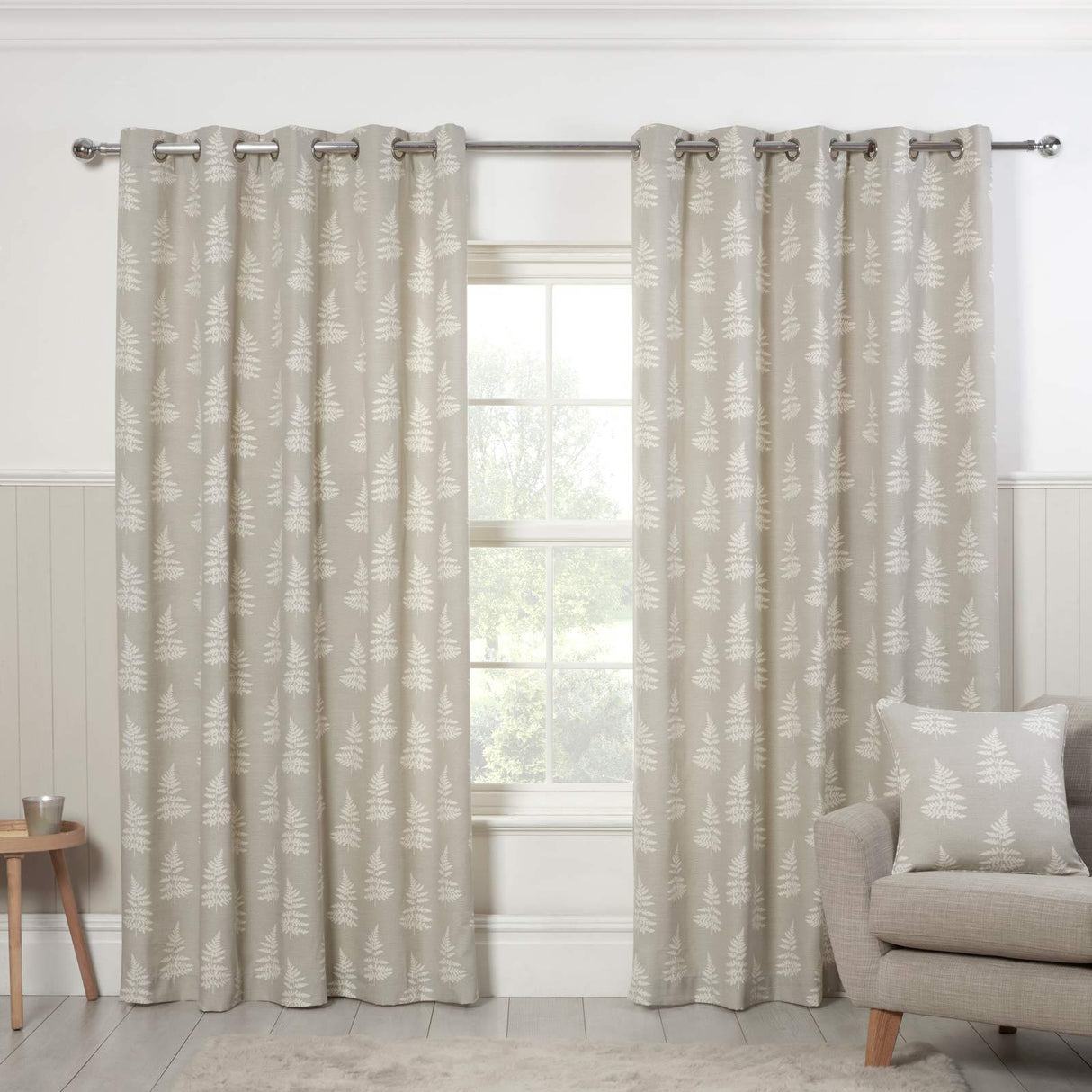 Esher Fern Eyelet Curtains Silver