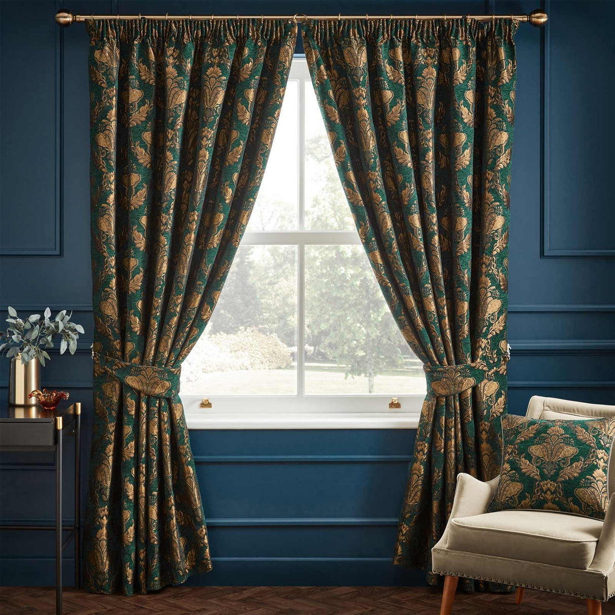 Shiraz Jacquard Tape Top Curtains Emerald 66" x 90"