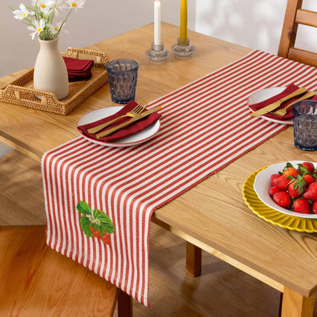 Strawberry Stripes Indoor Outdoor Table Runner