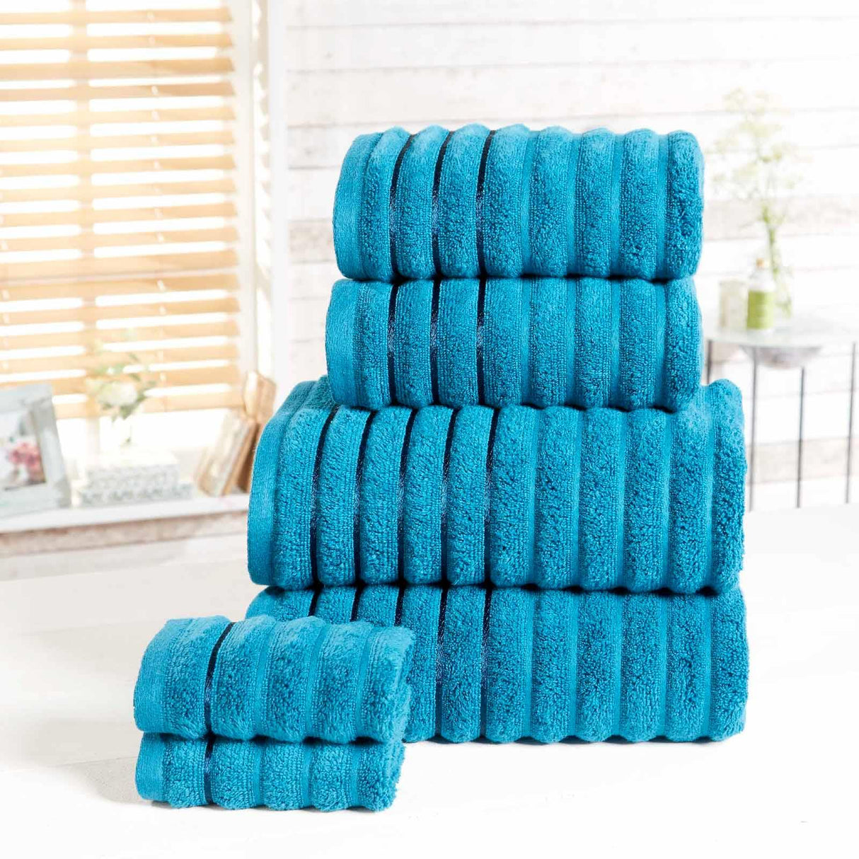 Ribbed 6 Piece Towel Bale Teal 2 Face, 2 Hand, 2 Bath