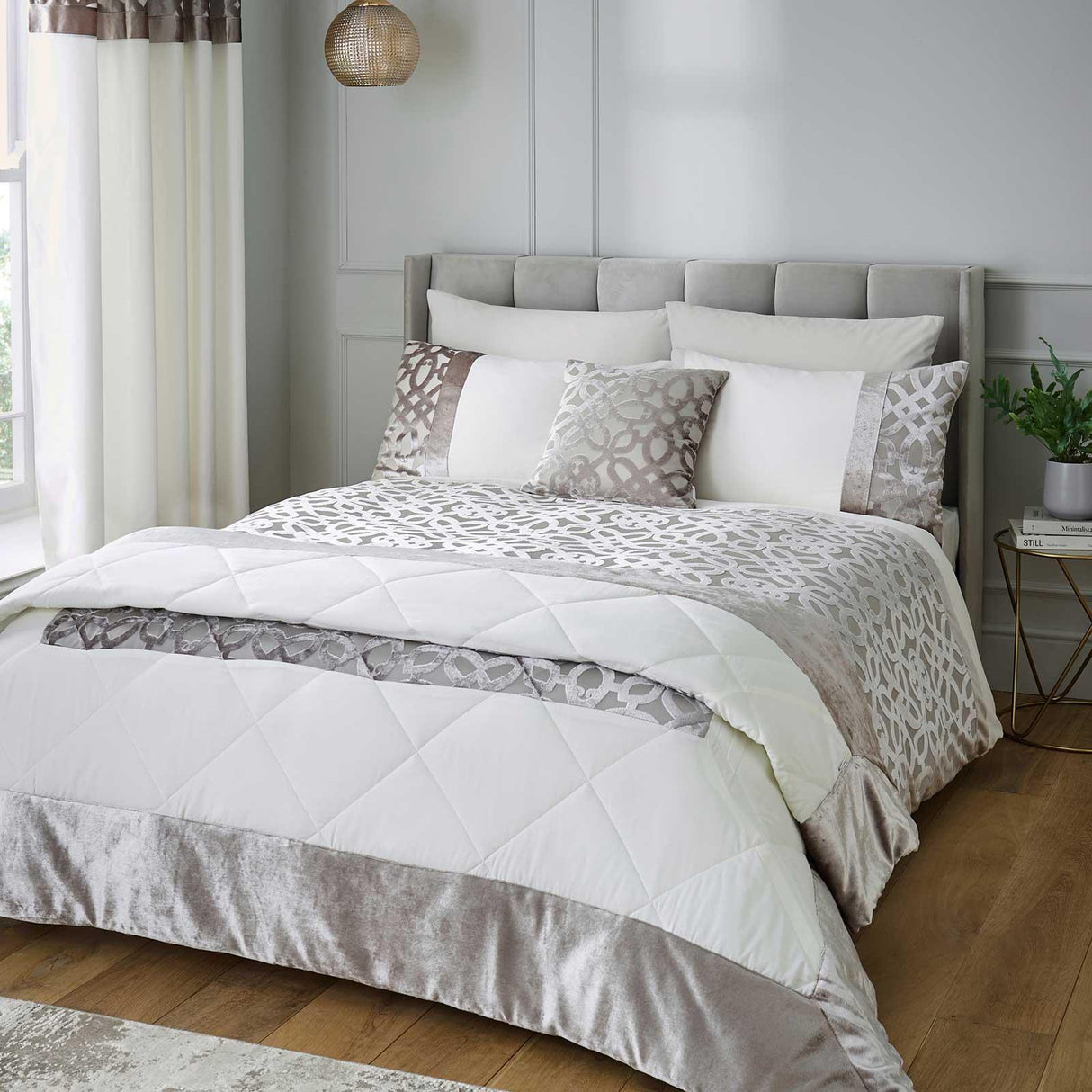 Lattice Cut Velvet Bedspread Natural