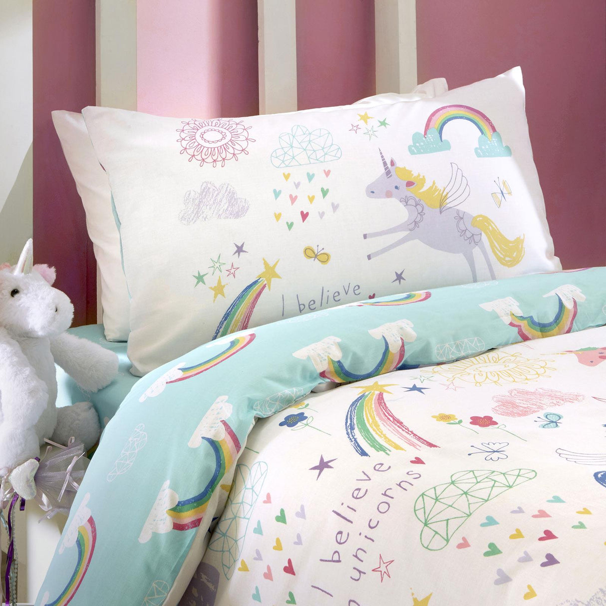 Rainbow Unicorn Kids Duvet Cover Set