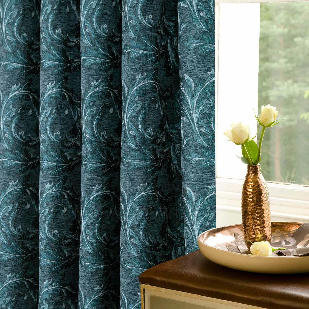 Georgia Chenille Tape Top Curtains Teal