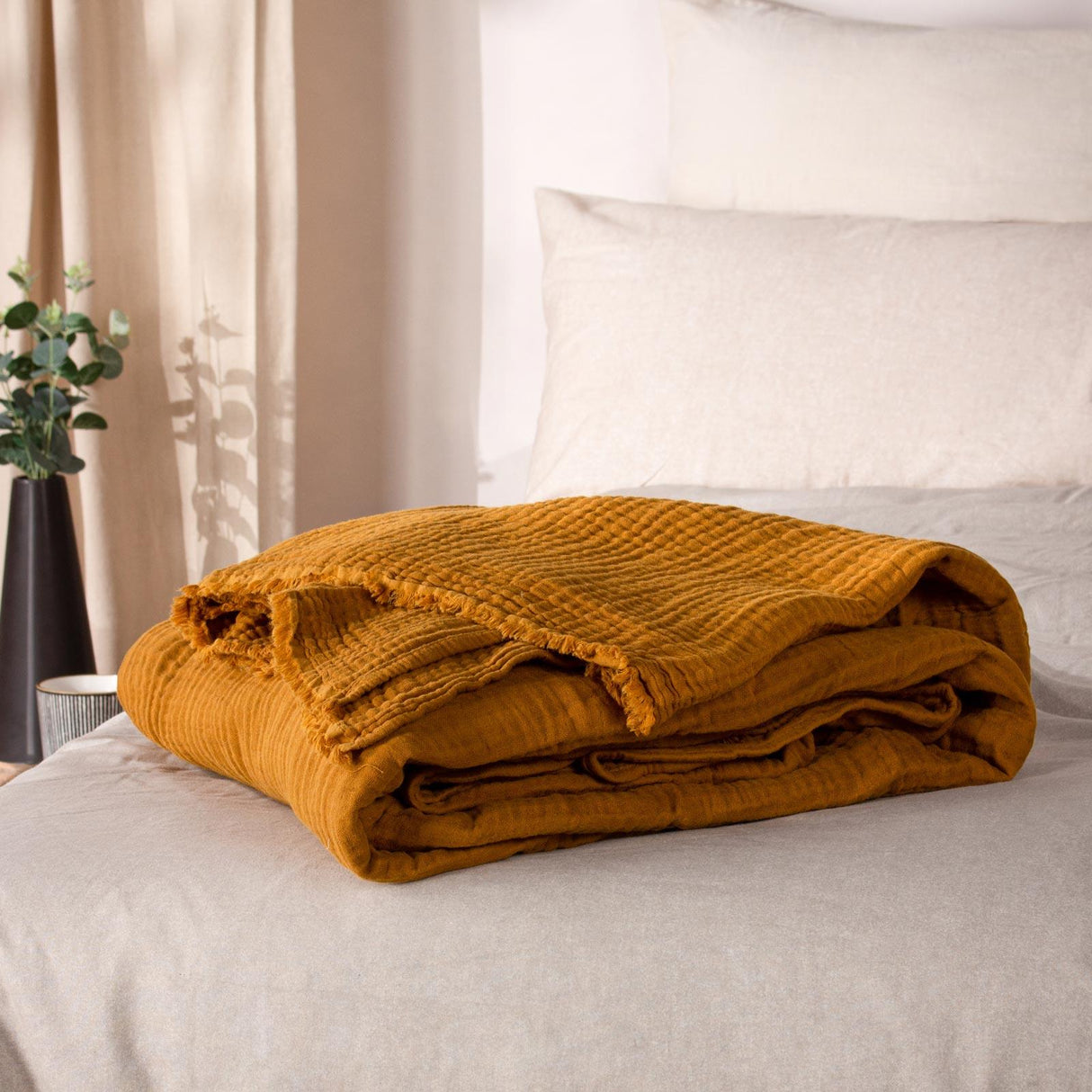 Lark Muslin Cotton Throw Cumin