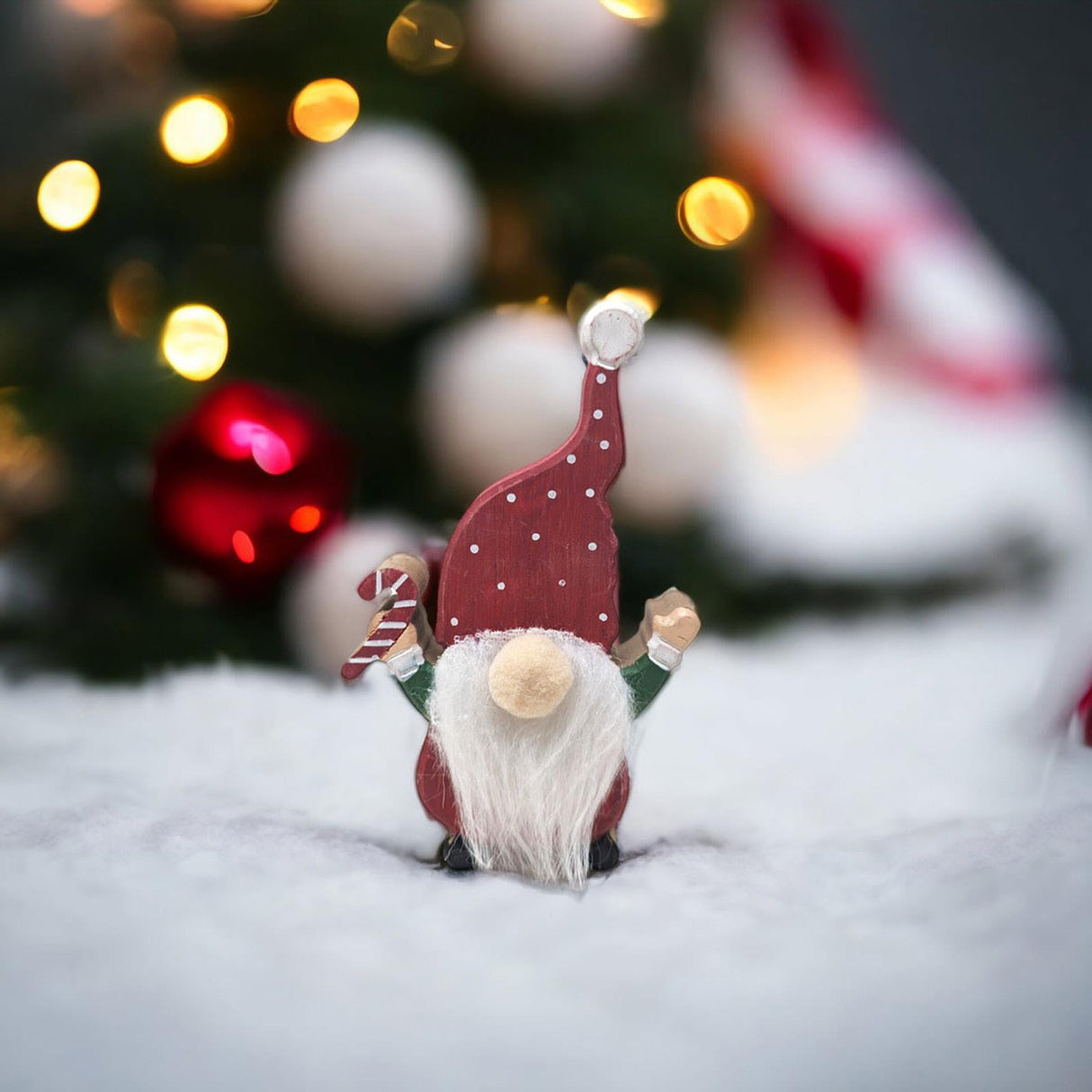 Wooden Candy Cane Gonk Decoration