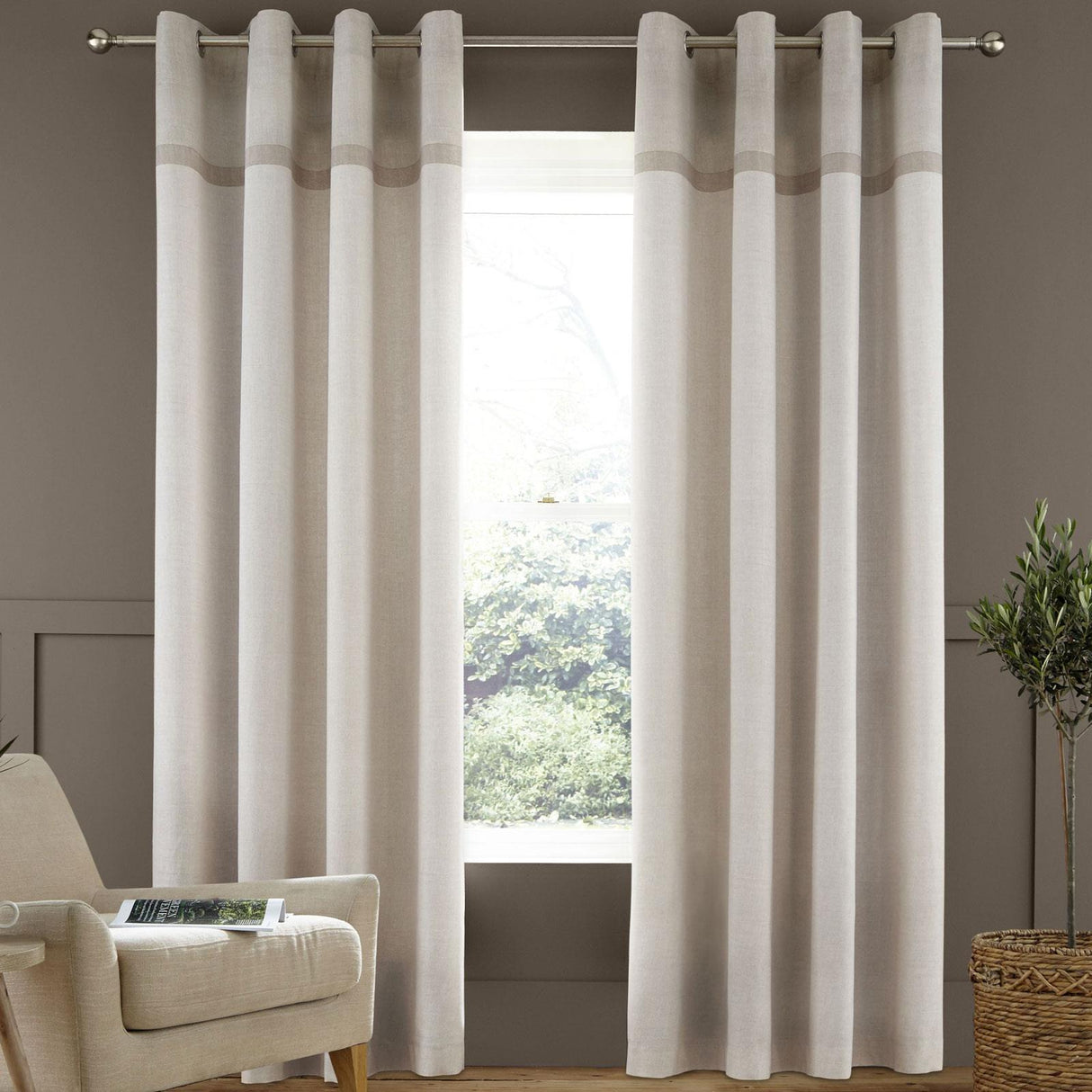 Melville Woven Texture Eyelet Curtains Natural