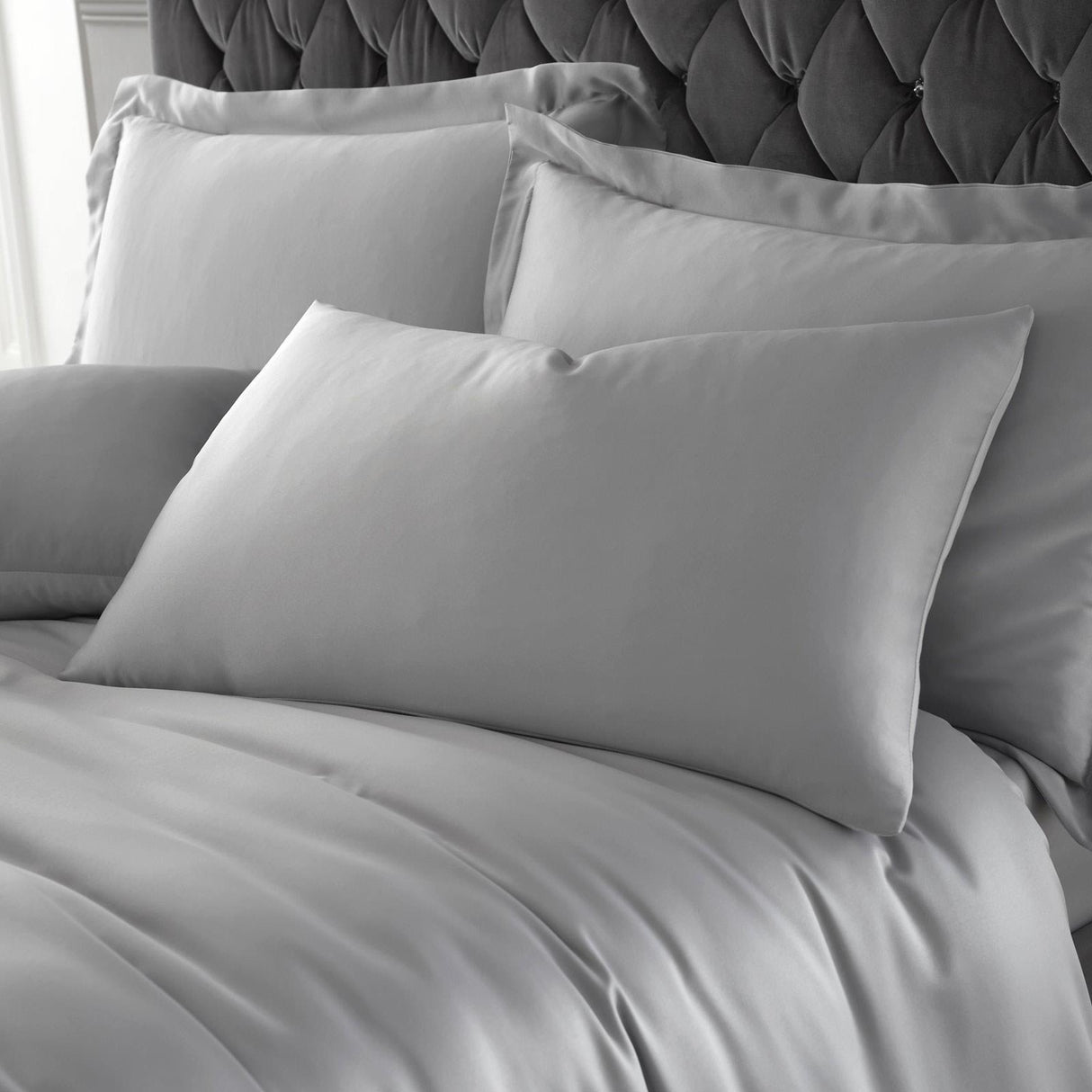 Silky Soft Satin Duvet Cover Set Silver