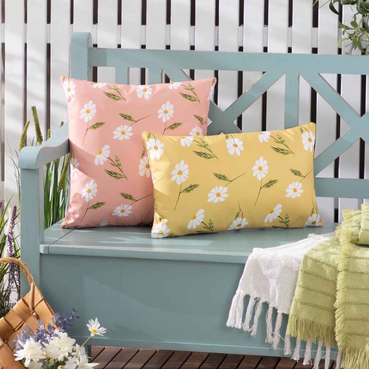 Daisies Floral Outdoor Cushion Cover Yellow