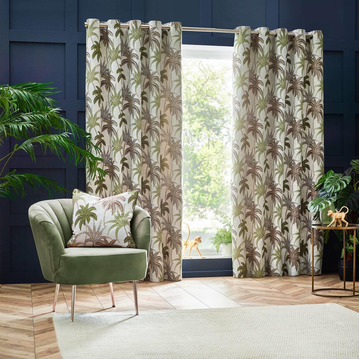 Galapagos Jacquard Eyelet Curtains Green