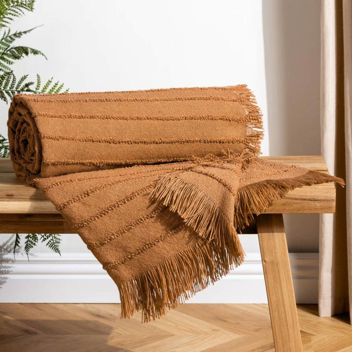 Hazie Woven Fringed Throw Cinnamon