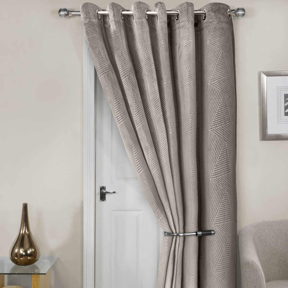 Midnight Thermal Eyelet Door Curtain Embossed Velvet Woven Stone Cream