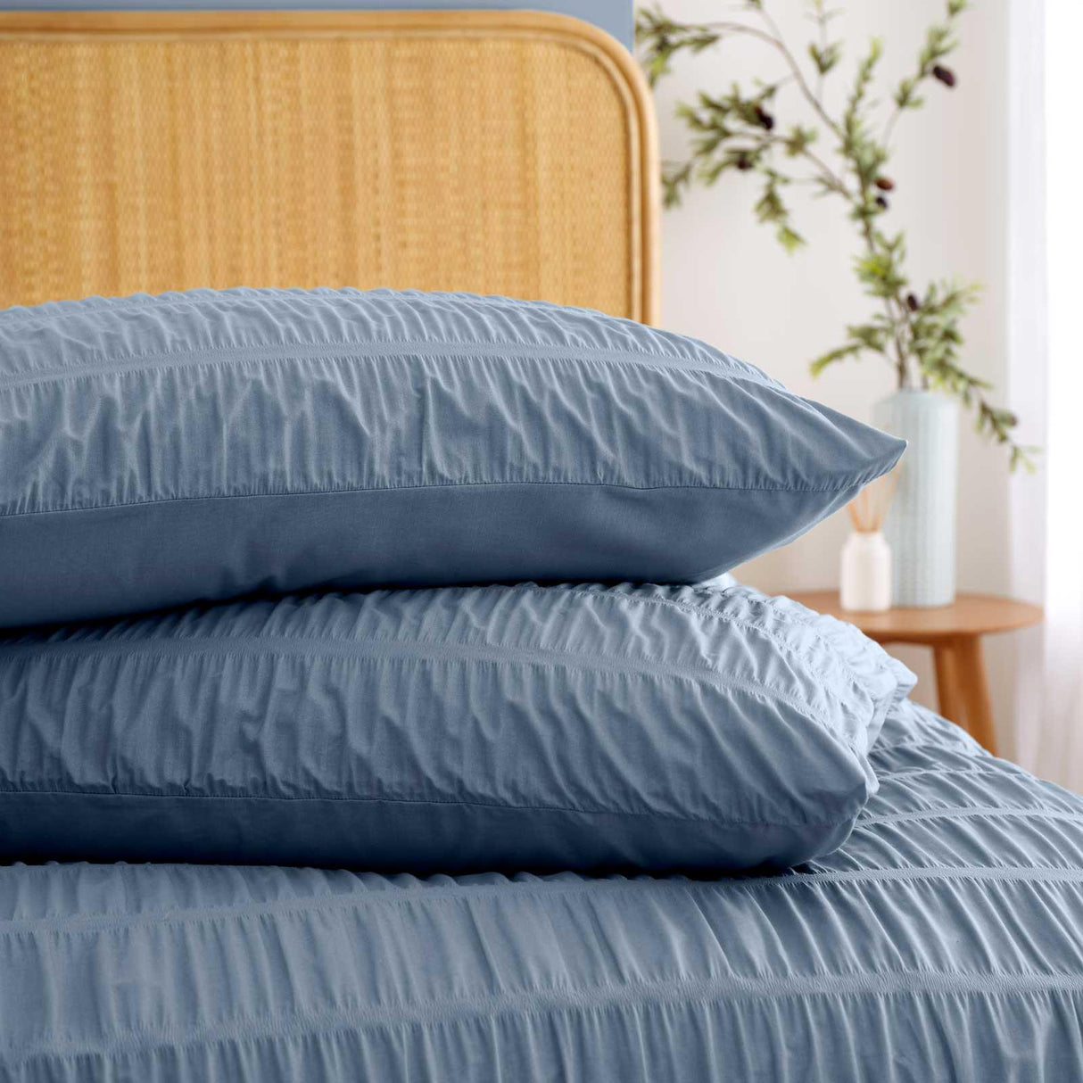 Seersucker Duvet Cover Set Lansfield Blue