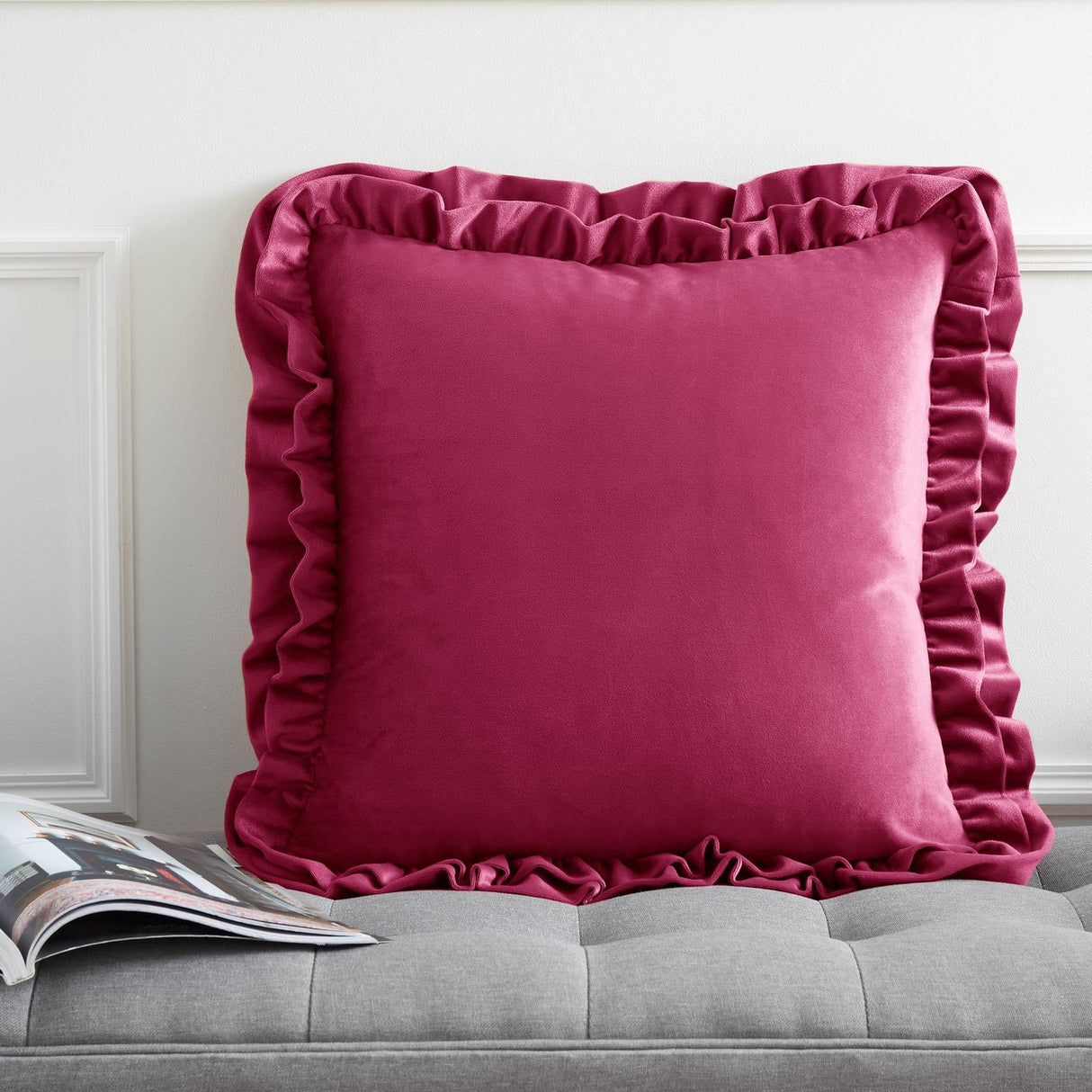 So Soft Velvet Touch Double Frill Cushion Hot Pink