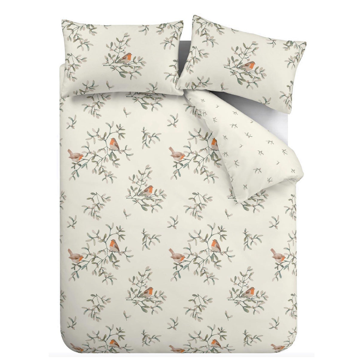 Brushed Mistletoe Robins Duvet Cover Set